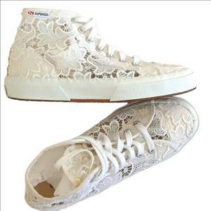 SUPERGA 2750 Coy Macrame High Top Sneaker White  SZ 7.5